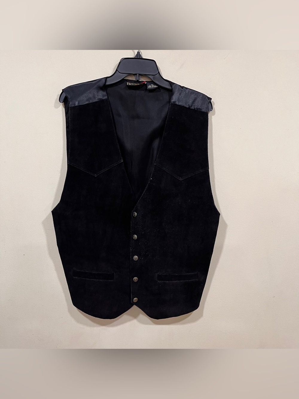 VTG Thums Up for Him Vest Men XL Southwestern western Black Suede leather